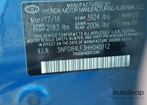 2017 Hyundai Elantra Se z USA, uszkodzony, nr VIN 5NPD84LF3HH045112